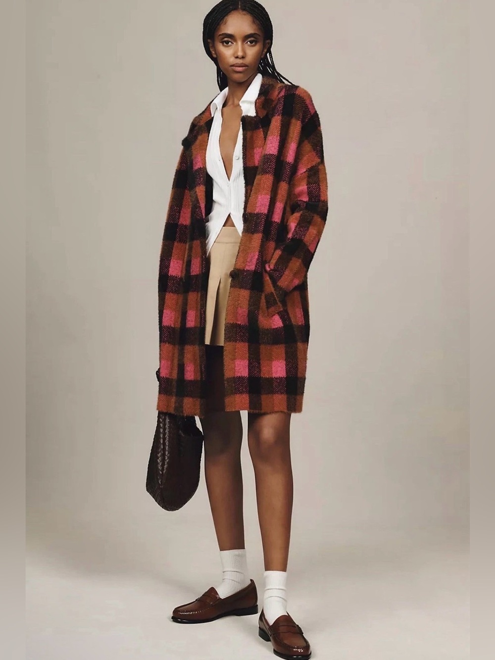 Anthropologie NVLT Double Breasted Plaid Coatigan Sweater Jacket L